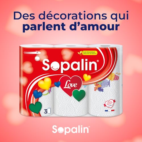 Detalle 2 de SOPALIN Love – 24 rouleaux d’essuie-tout cuisine, 2 plis, texture en cœur