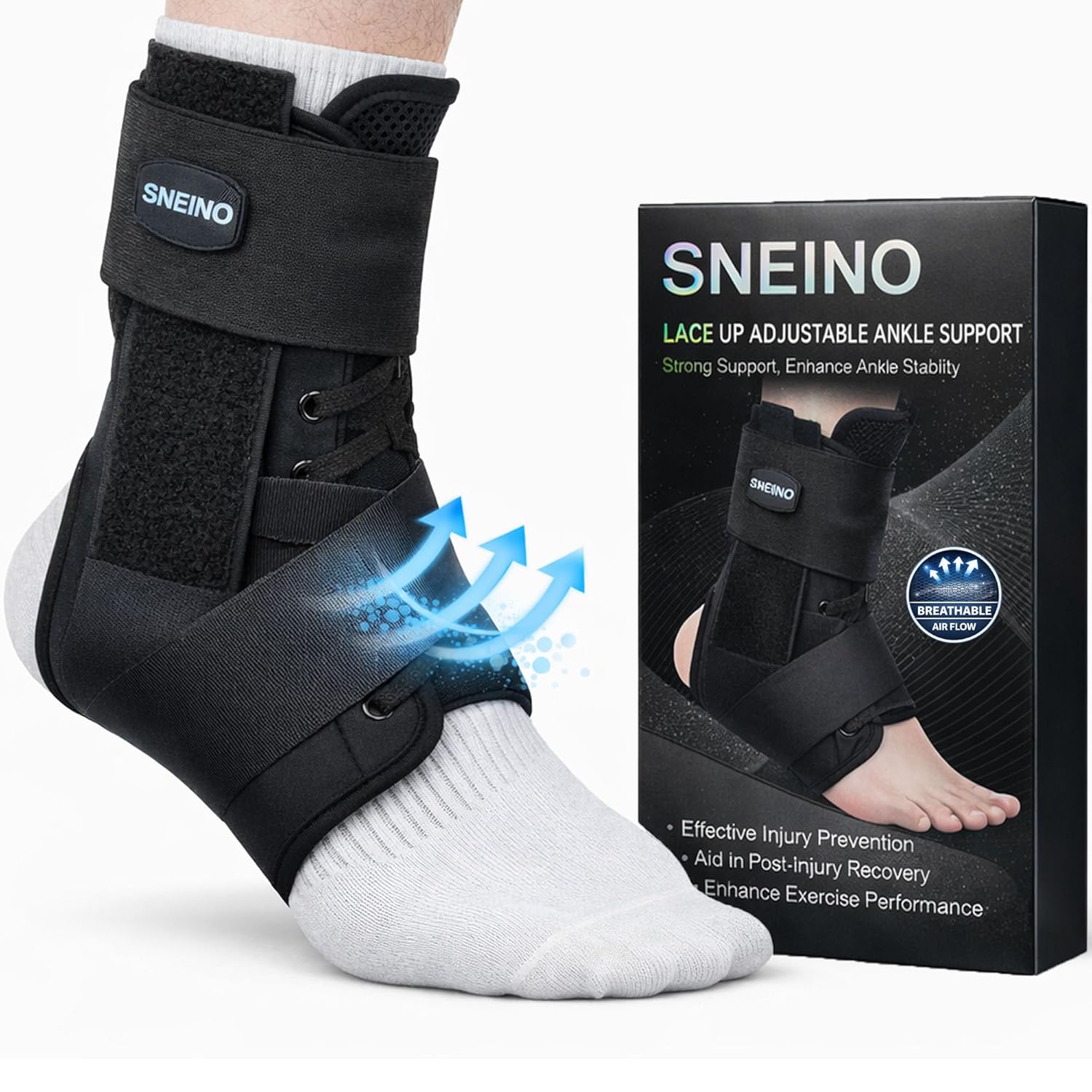 SNEINO Lace-Up Ankle Brace (Medium) for Sprained Ankle, Achilles & Tendon Support
