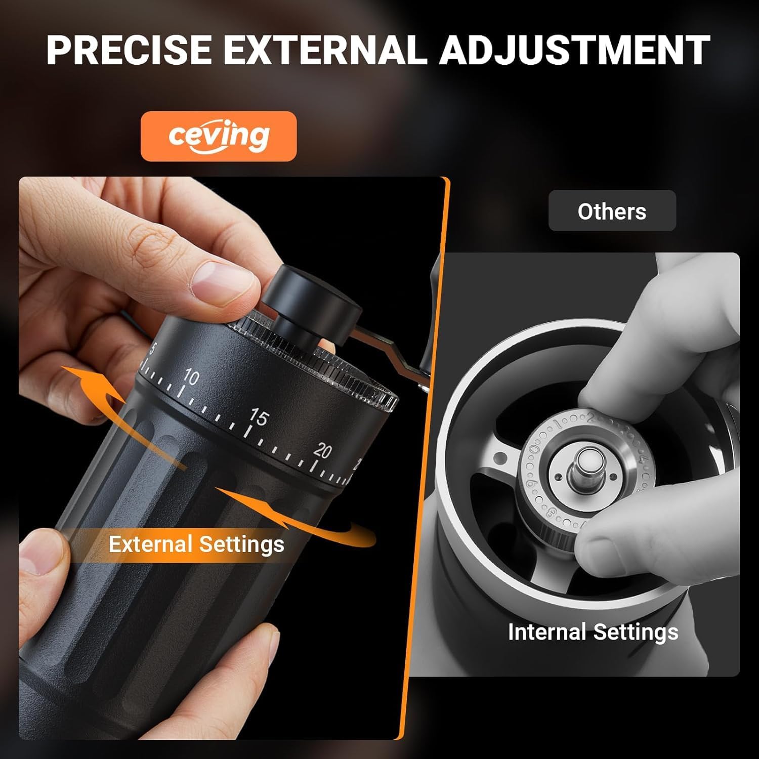 Detalle de CEVING Erste 60g Handkaffeemühle mit 40 Mahl-Einstellungen (Edelstahl, tragbar)