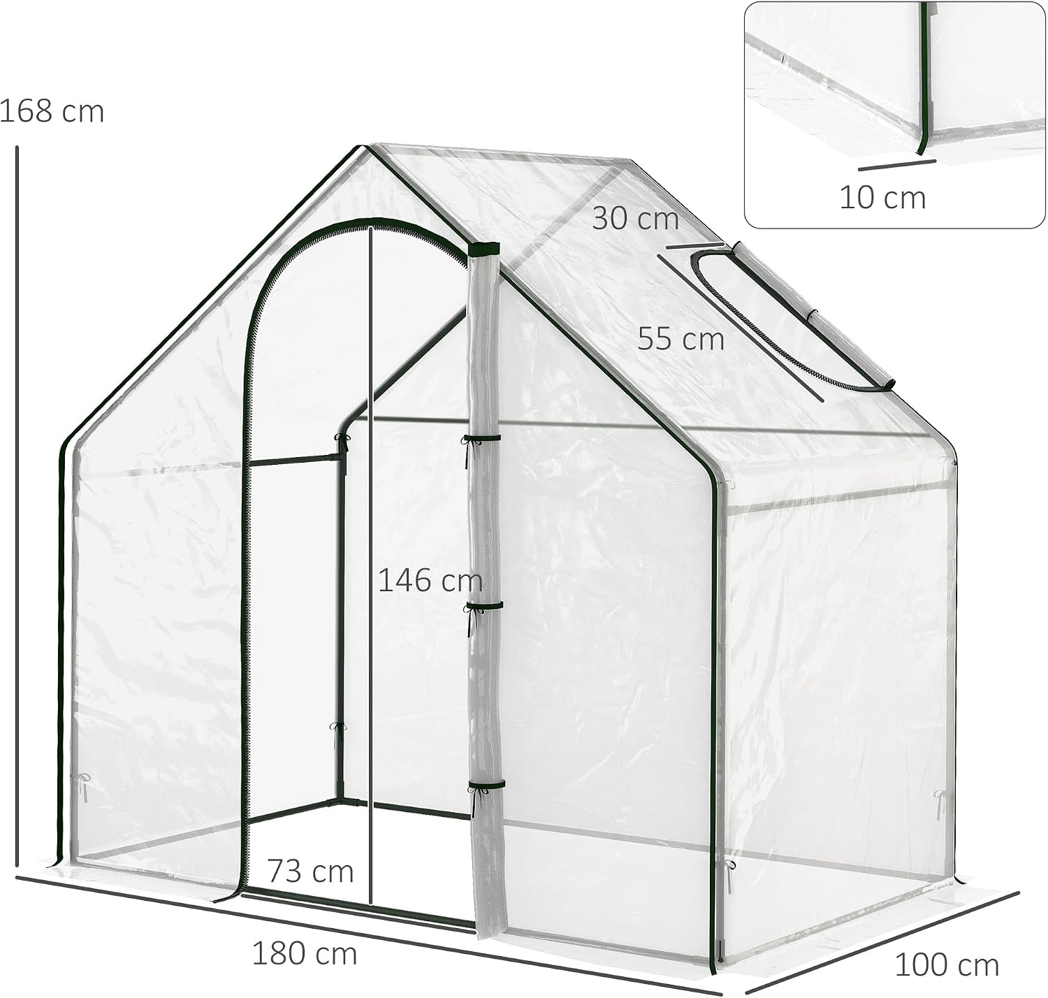 Thumbnail 6 de Outsunny 845-154V00CR broeikas van staal en pvc, transparant, 1,8 x 1 x 1,68 m