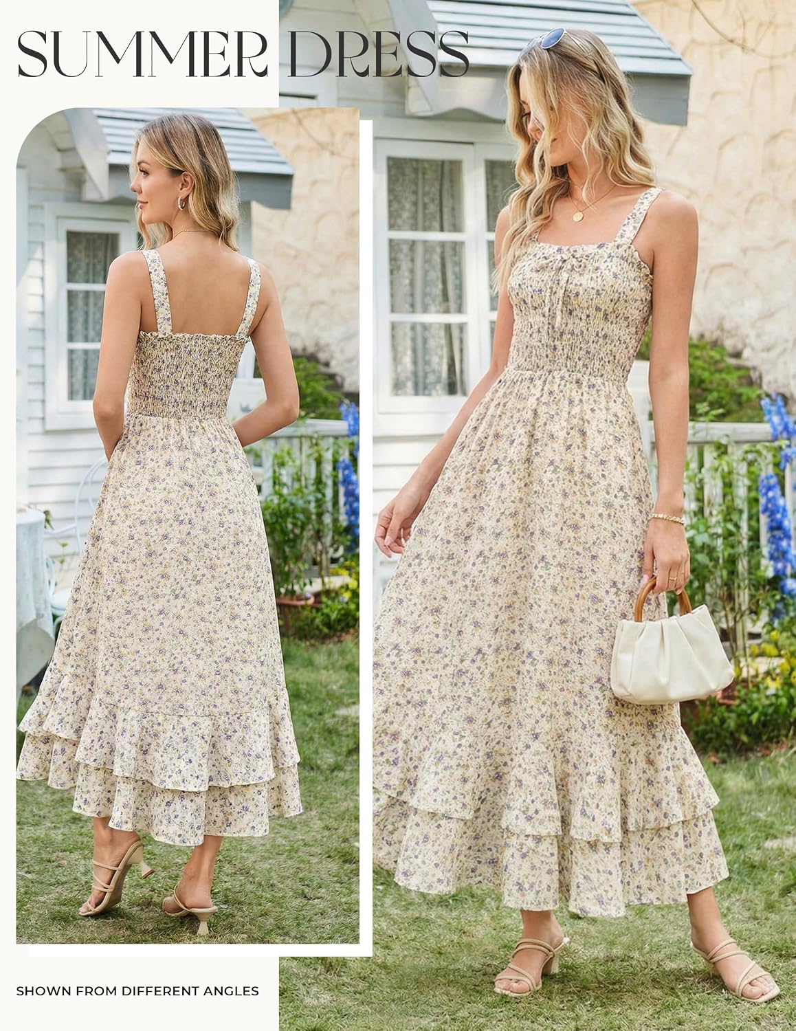 Detalle 2 de GRACE KARIN Women's 2026 Summer Floral Boho Dress: Square Neck, Strapped Maxi for Beach to Party