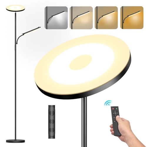 Detalle de Lampadaire LED 42W sur pied LUCKEA – lumière dimmable 2700–6500K avec télécommande et contrôle tactile