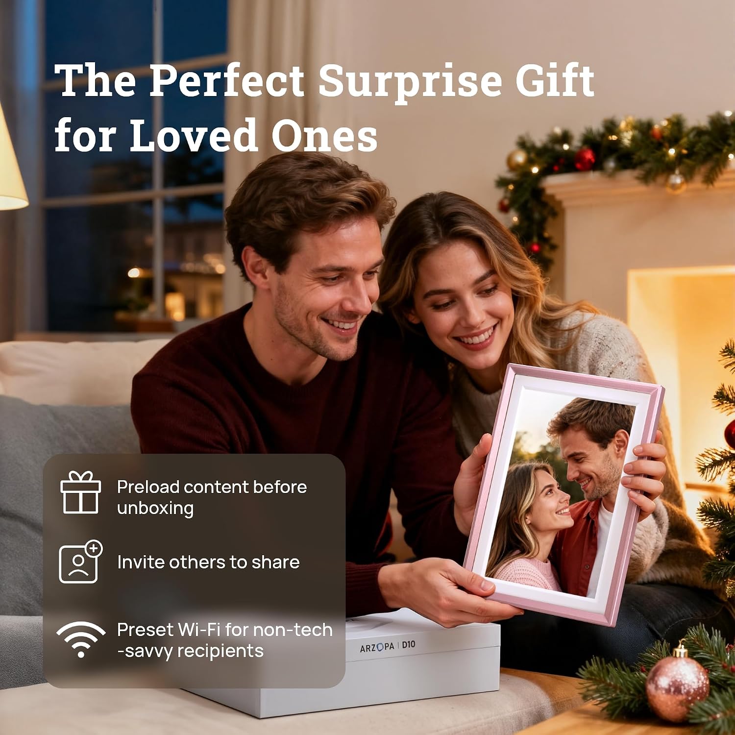 Detalle de ARZOPA 10.1" Rose Gold Metal Digital Photo Frame with Unlimited Cloud Storage