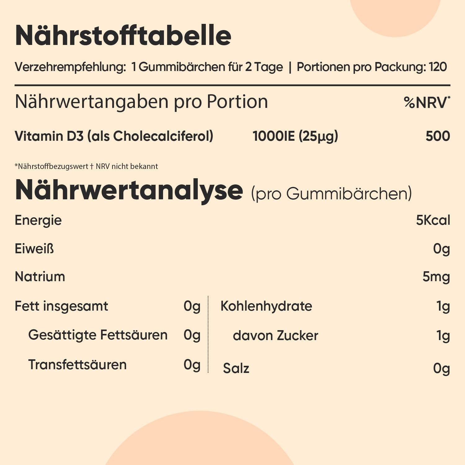 Detalle de maxmedix Vitamin D3 Kinder Gummibärchen mit Orangengeschmack (1.000 IE, 120 Stück) – für Kinder von 3 bis 12 Jahren