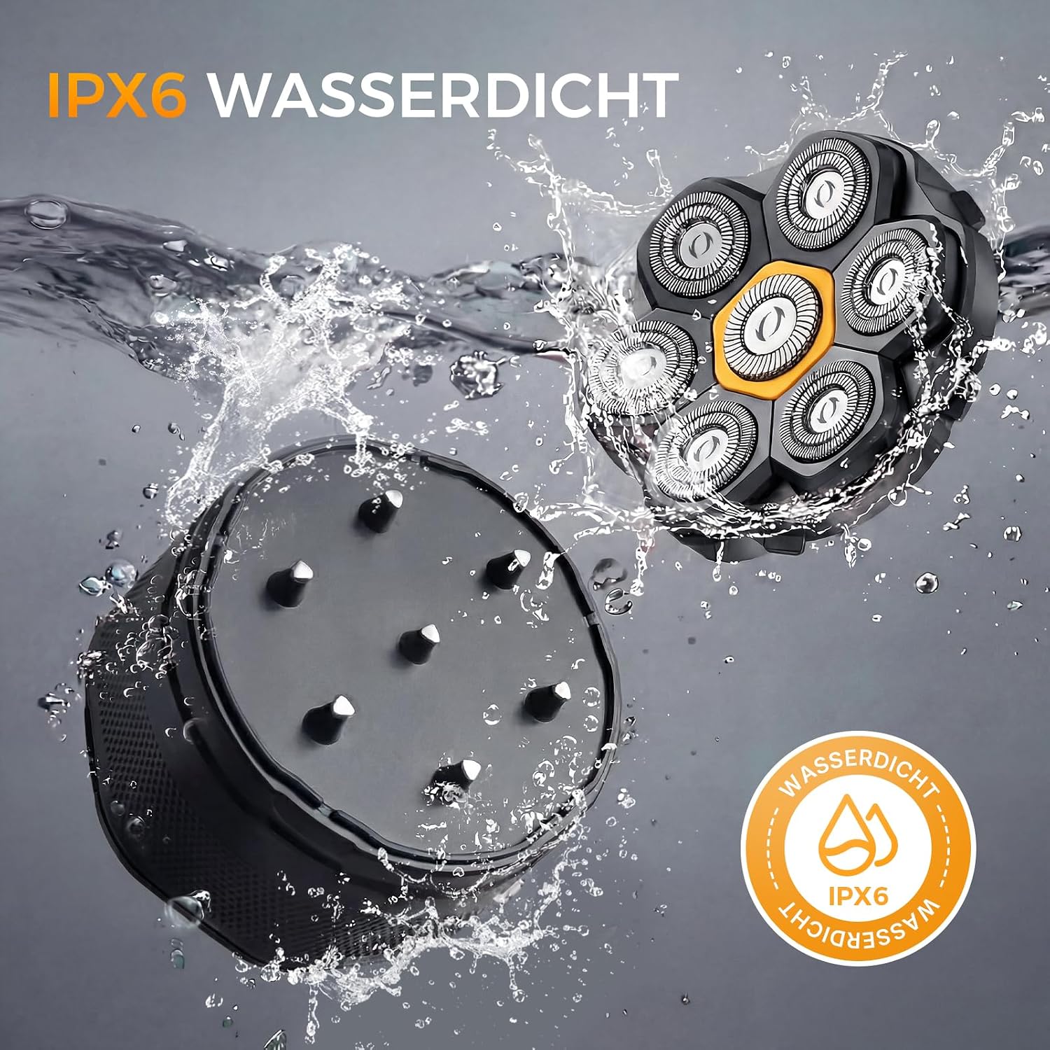 Detalle de Glatzen Rasierer Herren mit 6D-Schwimmkopf, 180 Min Akku, Magnetkopf, IPX6 – Ideal für Kopf- und Bartpflege