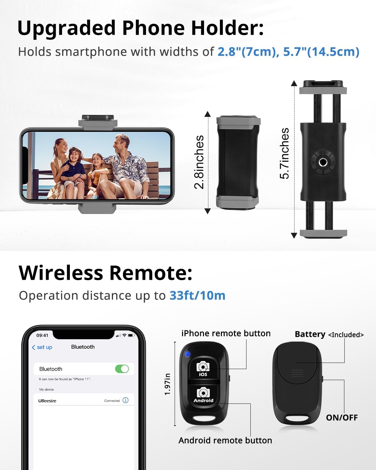 Thumbnail 6 de UBeesize Kamerastativ (188 cm) mit Handyhalterung und Fernbedienung für Telefon, DSLR & Spektive