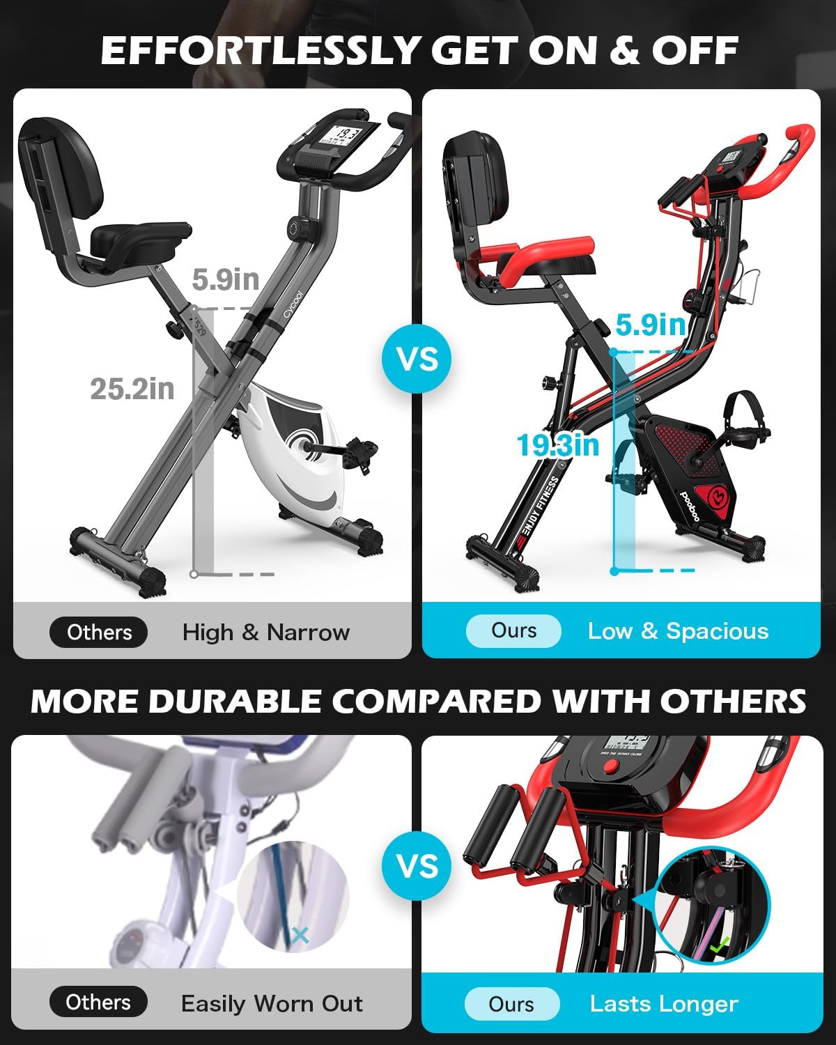 Detalle de pooboo X-819 Folding Magnetic Exercise Bike, 8 Resistance Levels