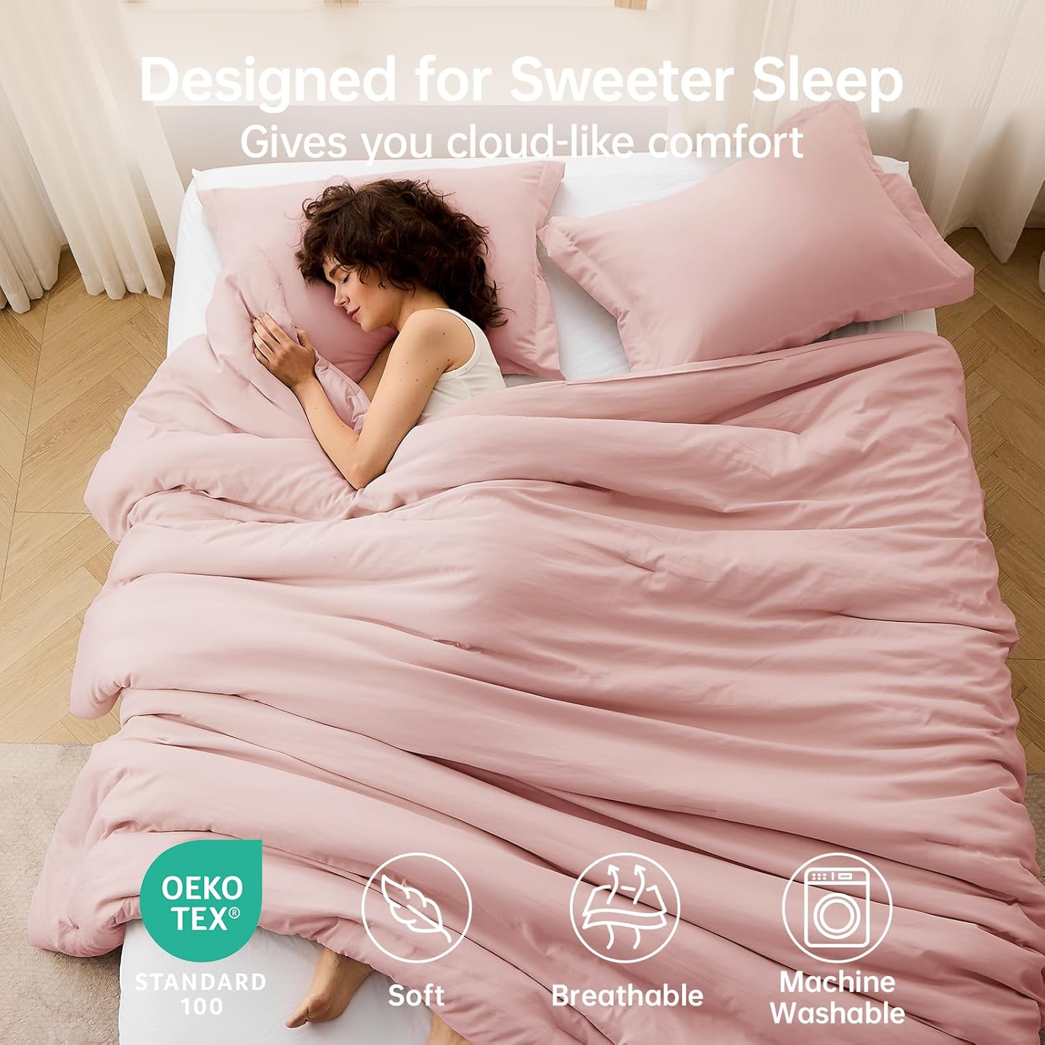 Detalle 2 de MUXHOMO Queen Comforter Set (90"x90") with Down Alternative Fill, Rose Gold, 3-Piece Lightweight Bedding