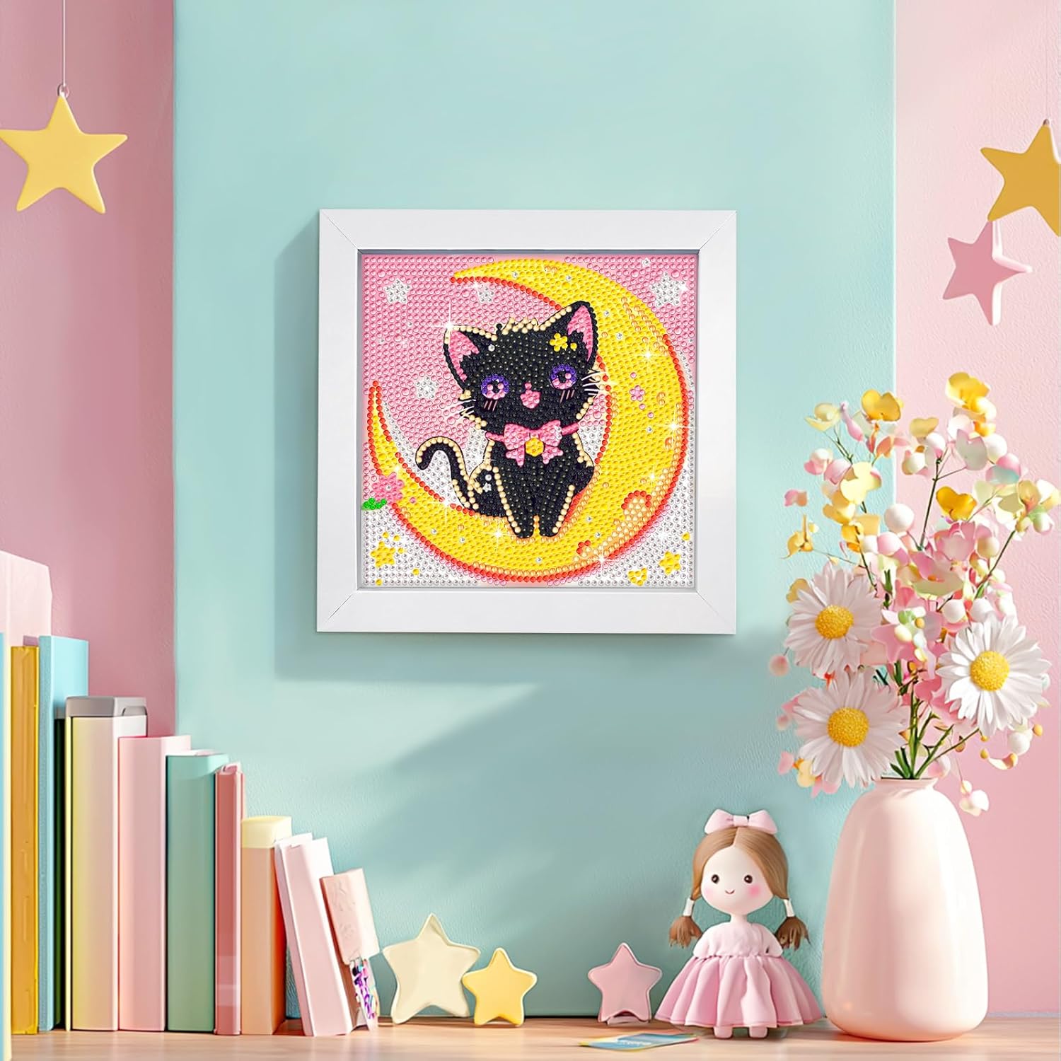 Thumbnail 1 de jieyisier Diamond Painting Katze mit Rahmen (5D), Set für Erwachsene & Anfänger, 15x15 cm