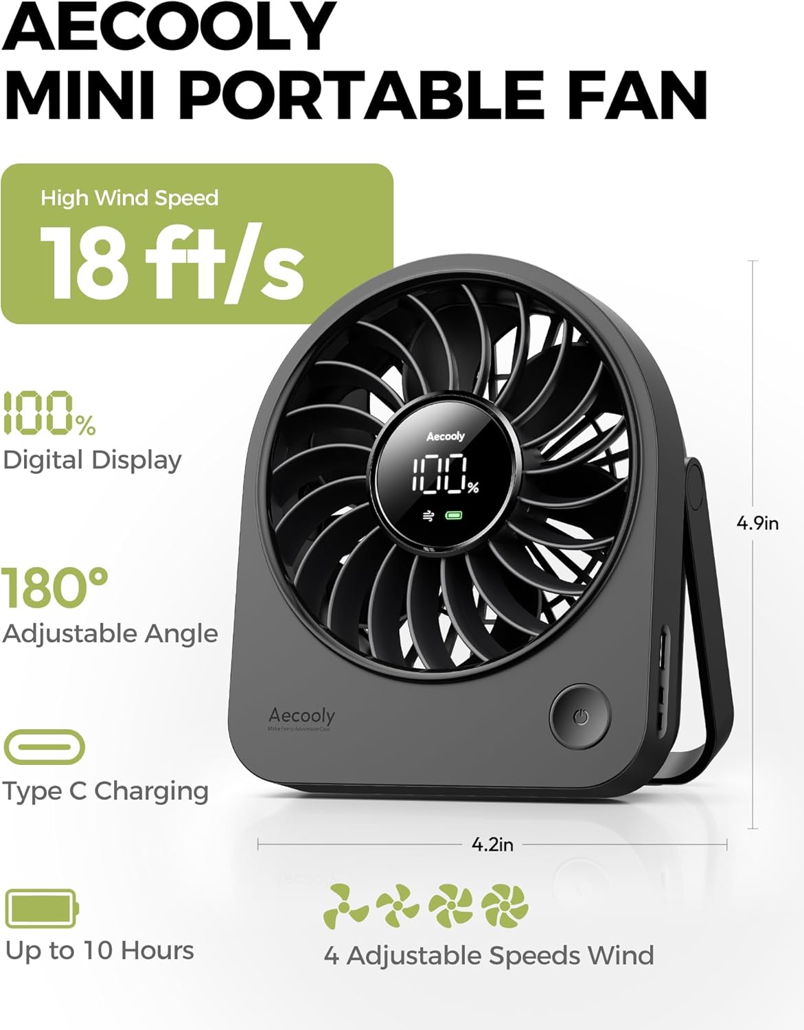 Detalle de Aecooly Mini Portable USB Desk Fan – Compact, Quiet, and Rechargeable