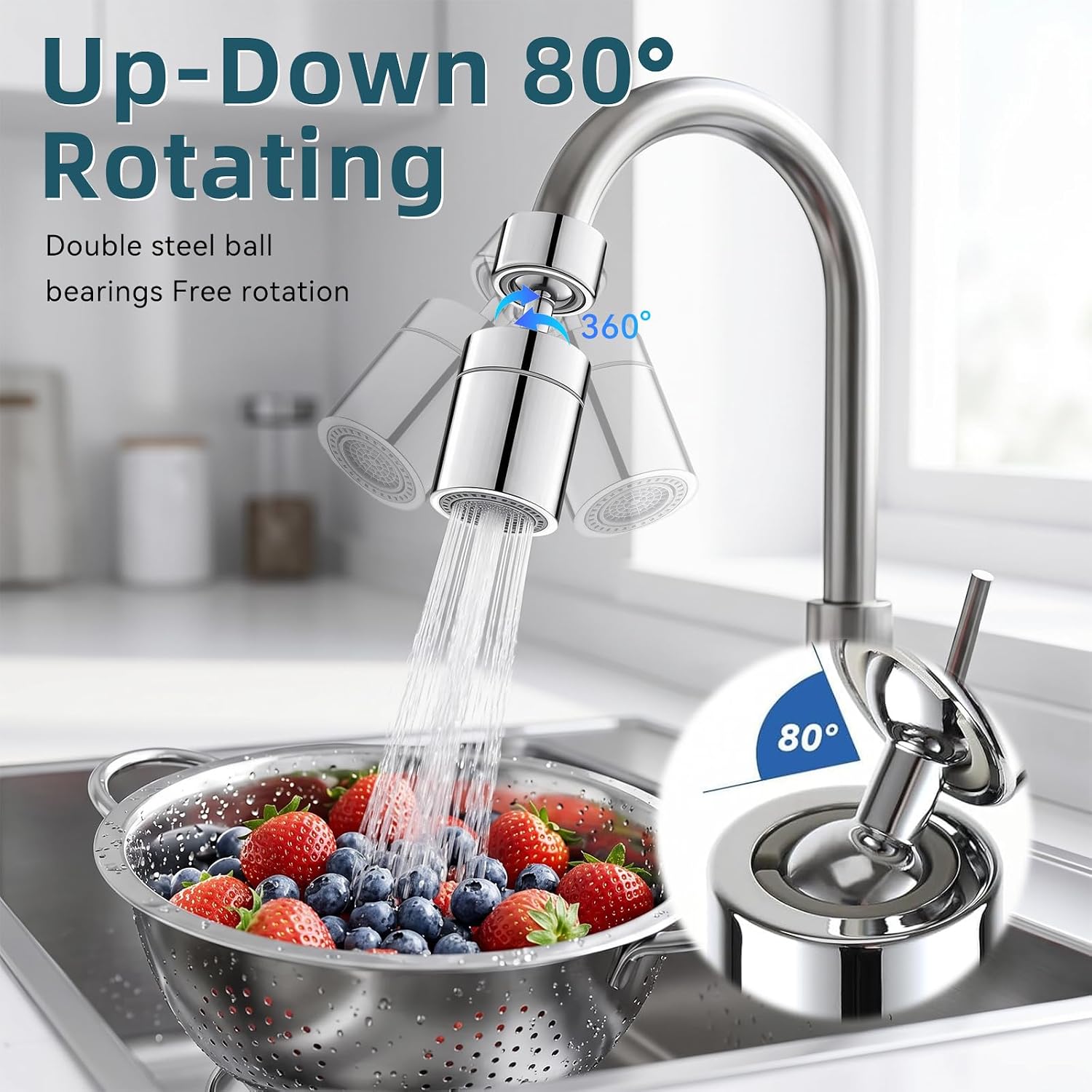 Thumbnail 2 de Kitchen Tap Spray Head with 360° Swivel Spout and 2-Mode Spray