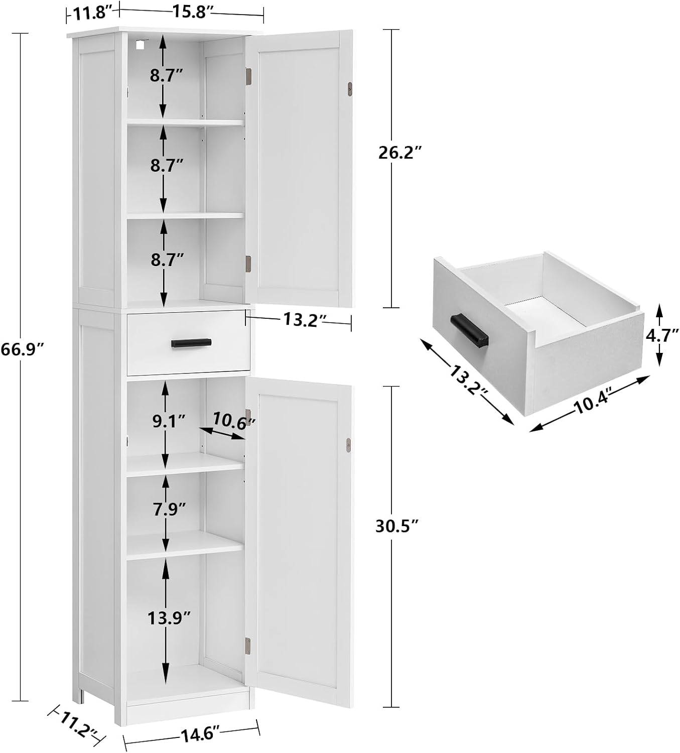 Detalle de WEENFON Bathroom Storage Cabinet, 67-Inch