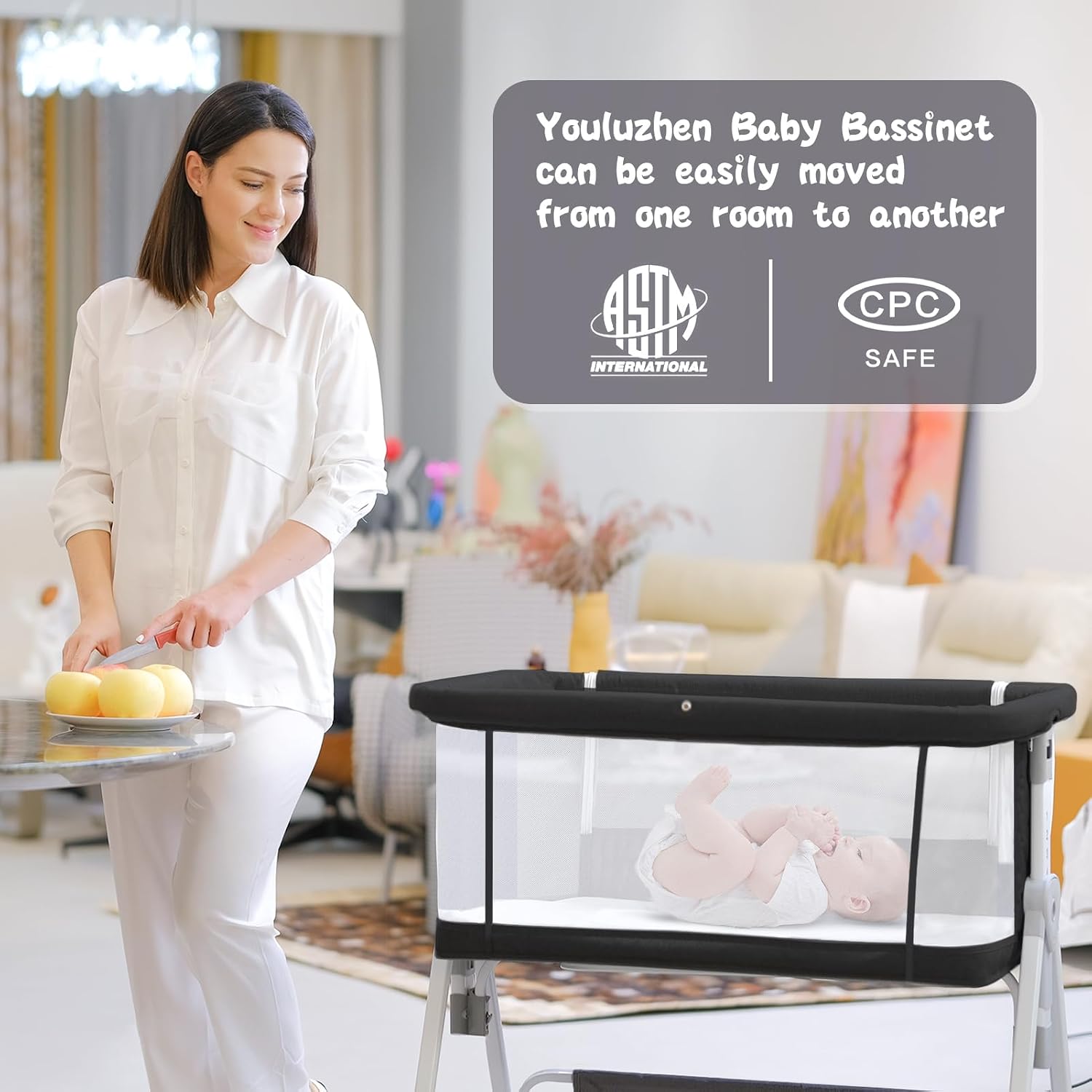 Thumbnail 6 de Youluzhen YY002 3-in-1 Baby Bassinet with Adjustable Height and Mesh Sides