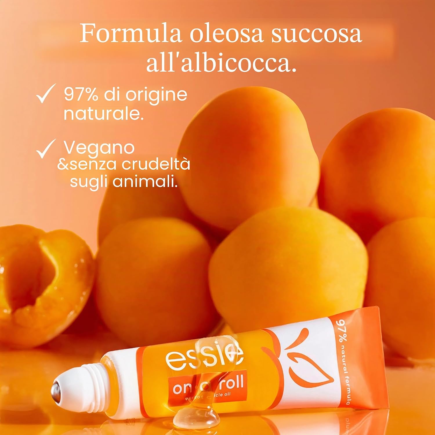 Detalle 2 de Essie Olio Unghie On-A-Roll Apricot 260 (13,5 ml) con olio di albicocca per cuticole morbide