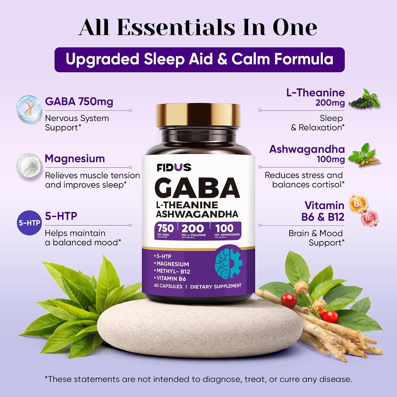 Detalle de FIDUS GABA Sleep Supplement, 1050 mg Blend