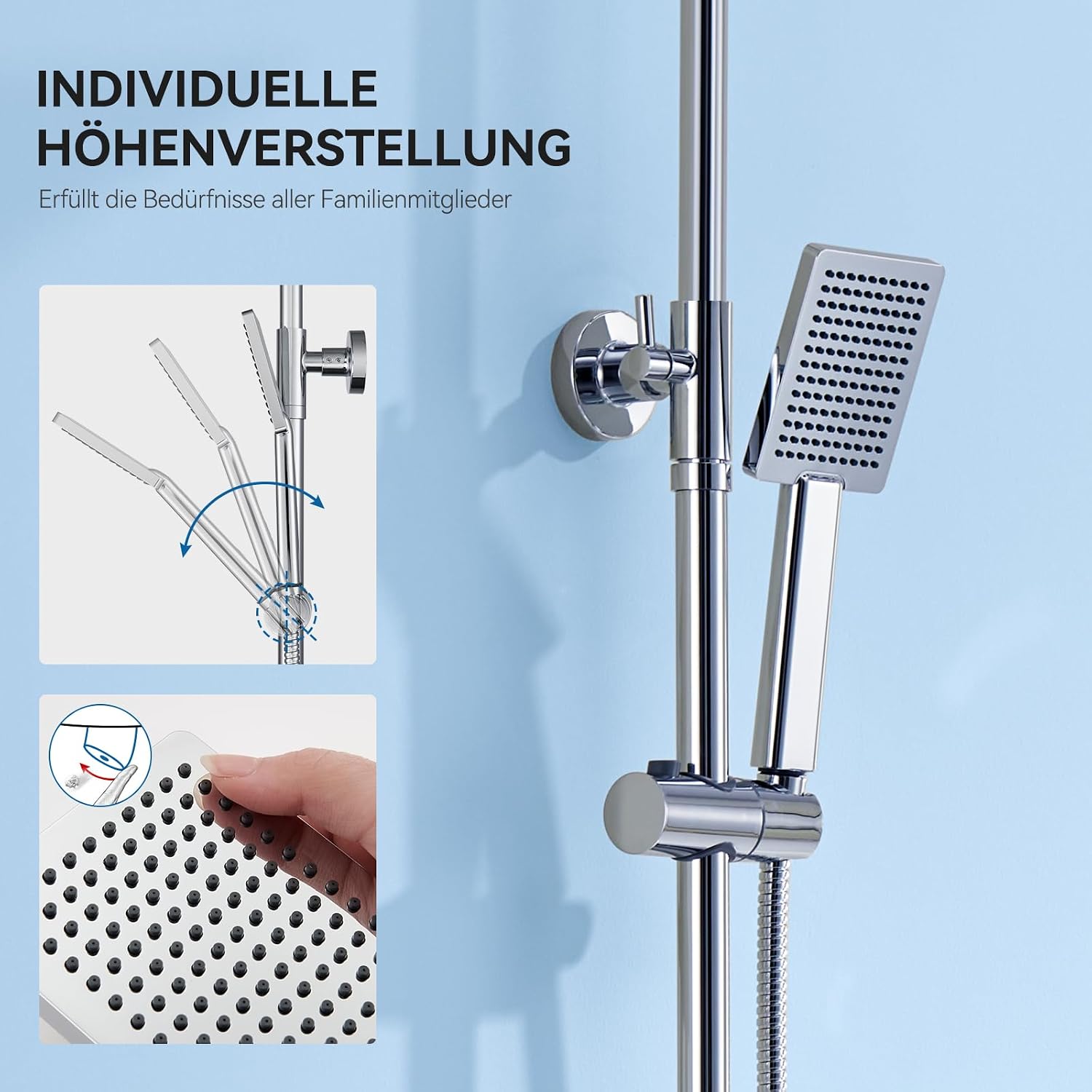 Detalle de Auralum Thermostat-Duscharmatur Komplettset mit Verbrühschutz & Regendusche (250 x 250 mm) in Chrom