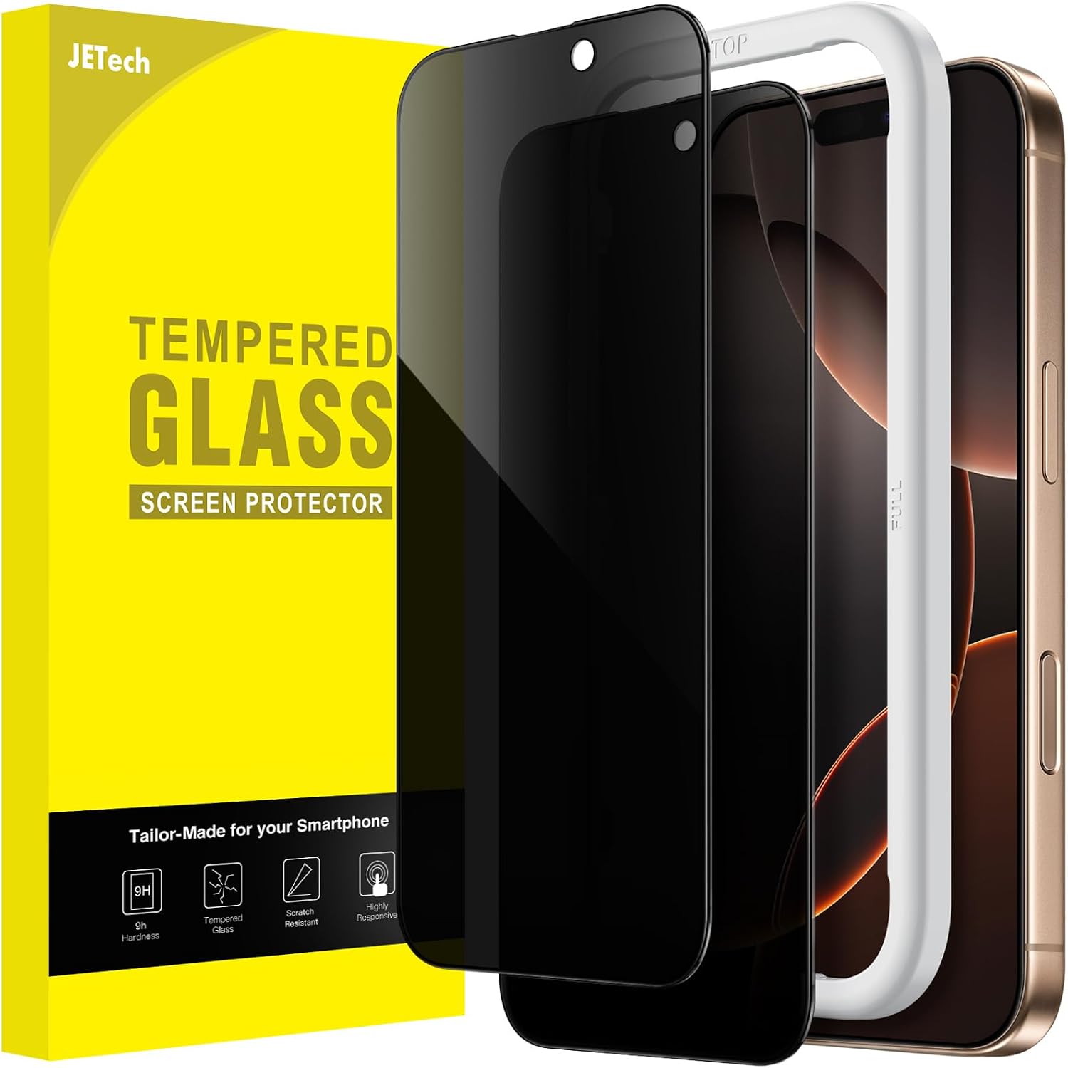 Detalle de JETech Full Screen Privacy Schutzfolie für iPhone 16 Pro Max 6,9 Zoll – Schwarz Rand, 2er Set