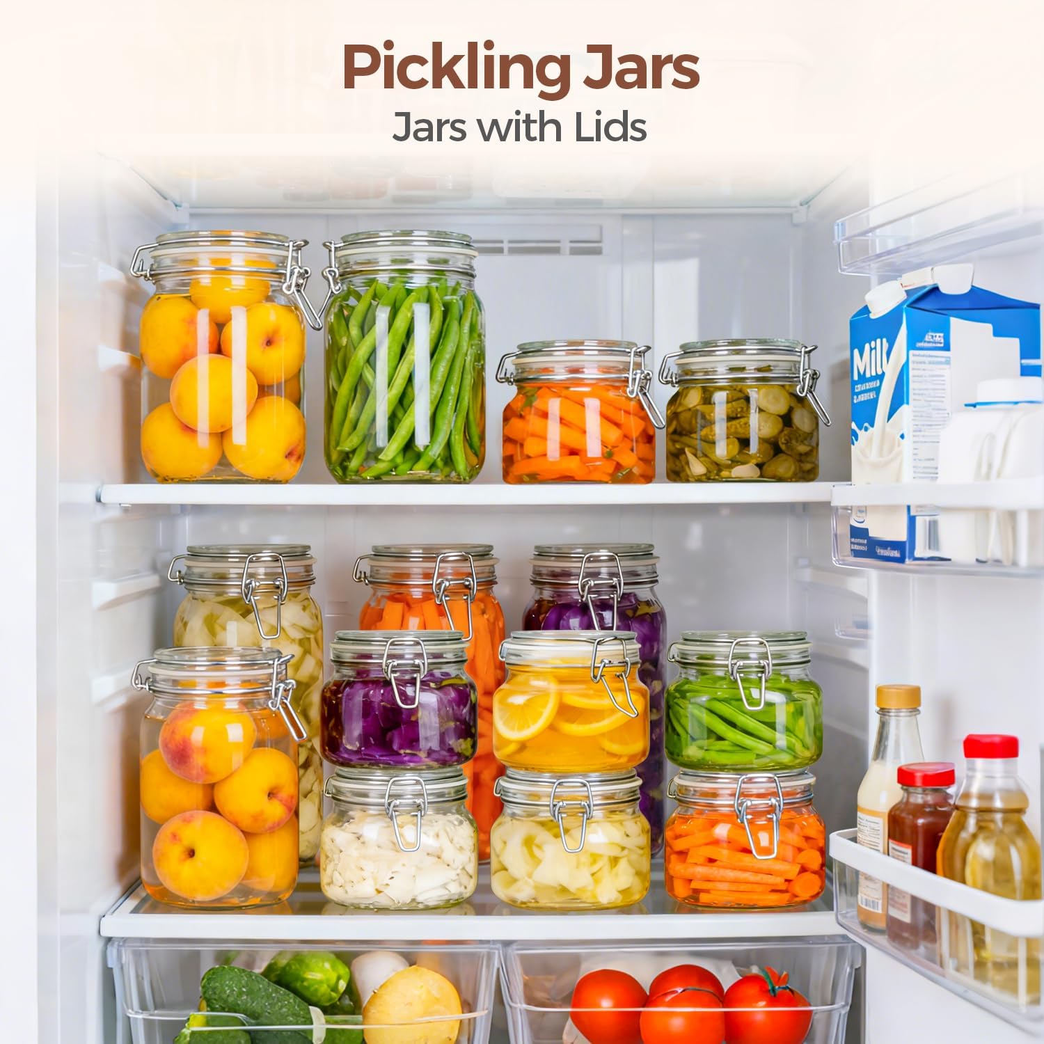 Thumbnail 4 de ComSaf Set of 6 Square Glass Jars with Airtight Wire Clamp Lids (17 Oz)