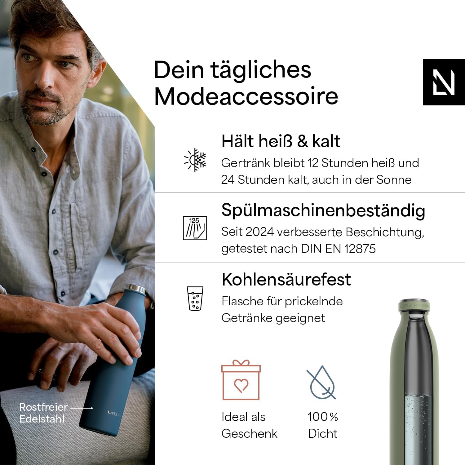 Thumbnail 1 de LARS NYSØM Ren Trinkflasche Edelstahl 750 ml