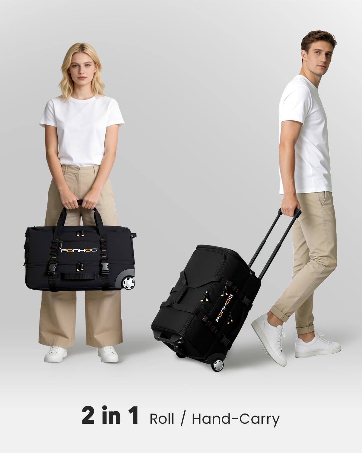 Detalle de Ponhog Borsone da Viaggio con Ruote 55/56/65 cm – Trolley impermeabile 40–50L