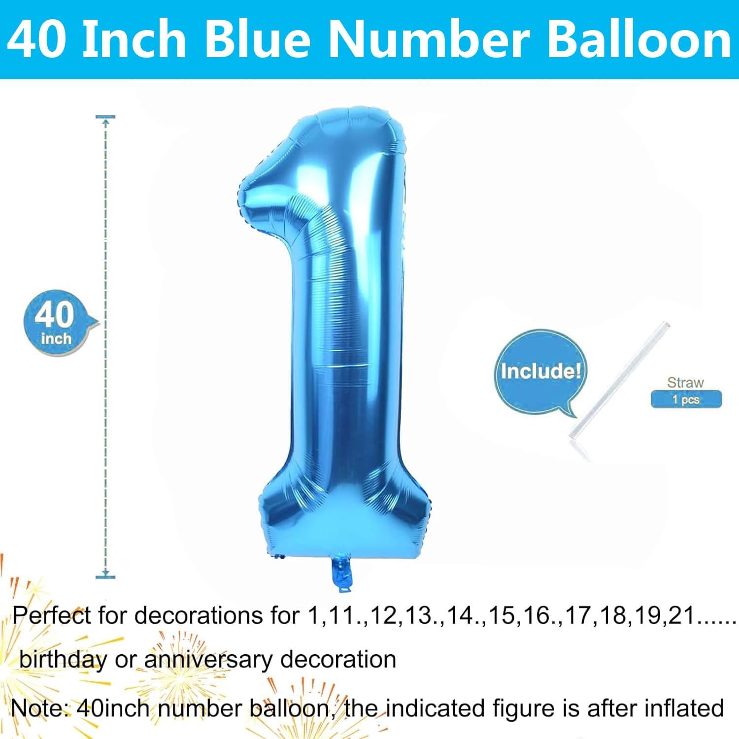 Detalle 2 de Blue Number 1 Foil Balloon, 40-Inch