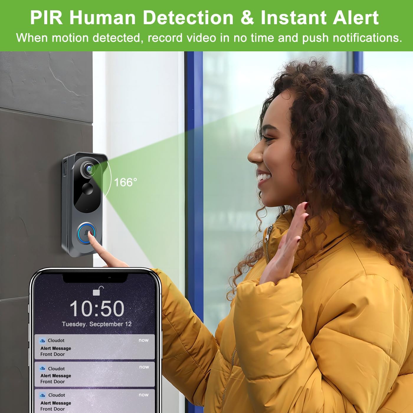 Thumbnail 3 de Wireless Video Doorbell Camera with Chime (1080P Wi‑Fi, PIR, 2‑Way Audio) with Voice Changer, IP66