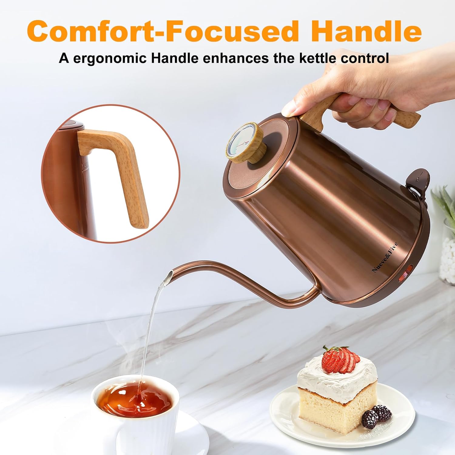 Thumbnail 5 de Nueve&Five Gooseneck Electric Kettle with Thermometer (Copper tea kettle style) — 1000W Stainless Steel