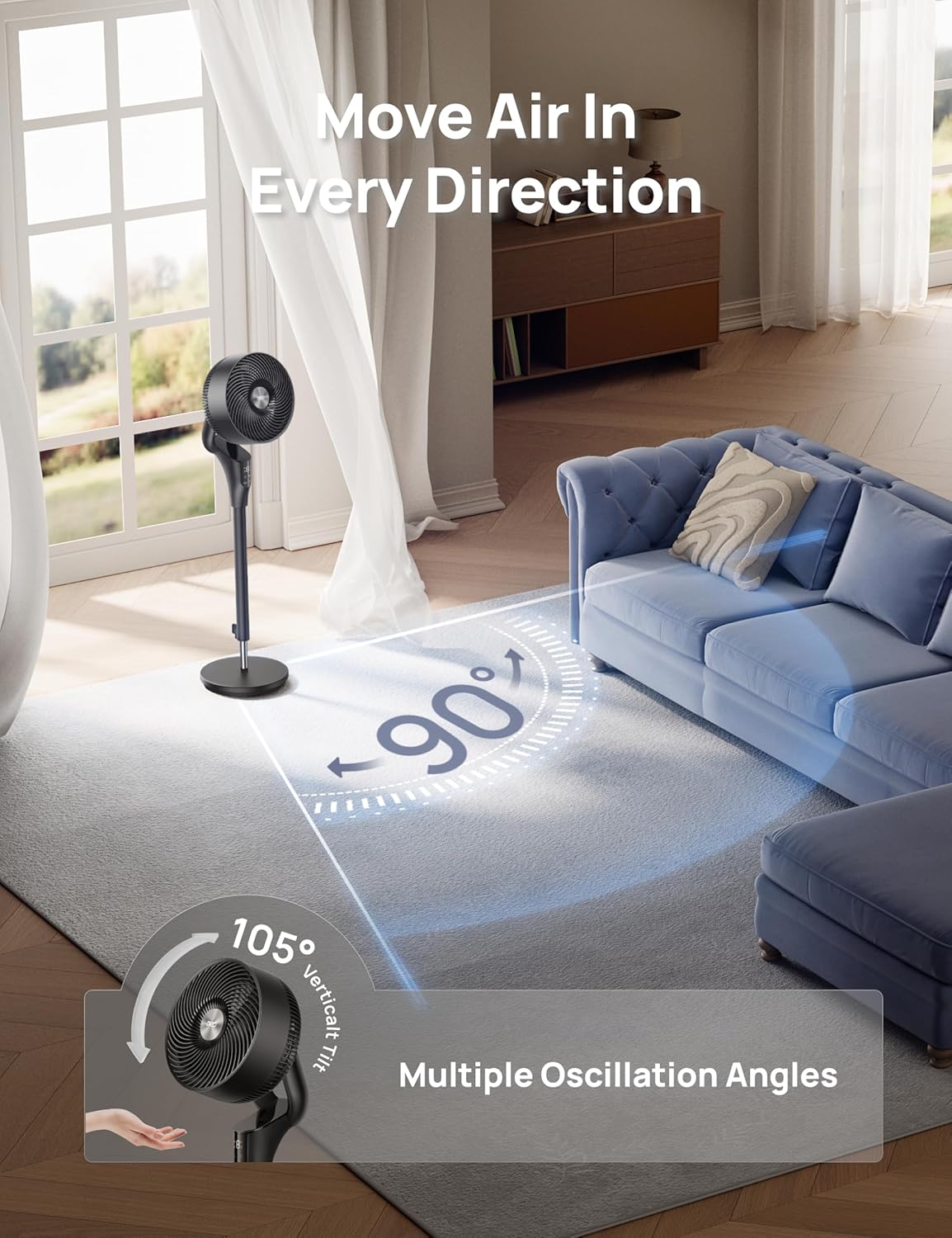 Detalle 2 de Dreo Fan for Bedroom 34–41" Adjustable Pedestal Fan