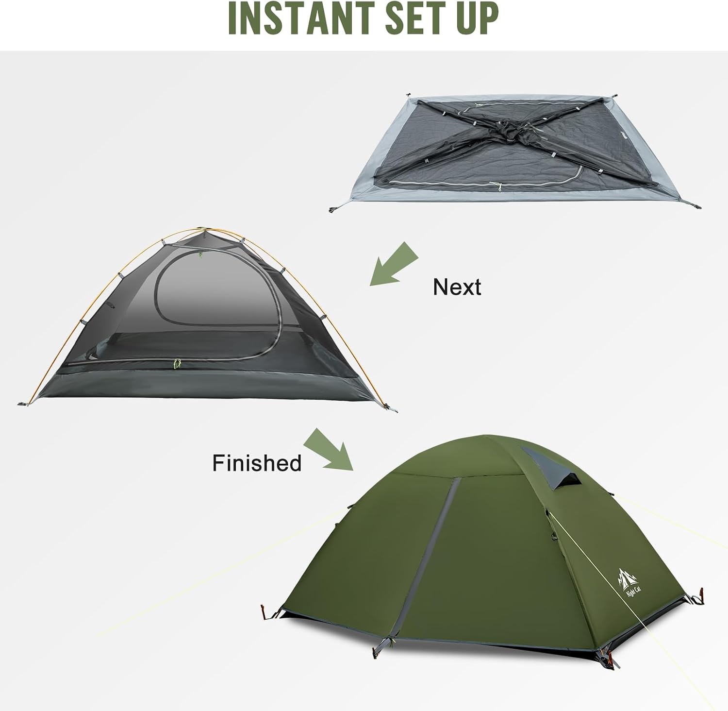 Detalle de Night Cat 2-Person Backpacking Tent, Waterproof Rainfly, Aluminum Poles, Army Green