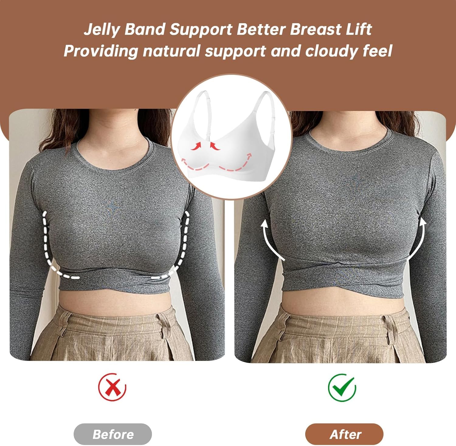 Thumbnail 3 de OEAK Women’s Wireless Jelly Bra (No Underwire) — Seamless Push-Up Lift T-Shirt Bralette