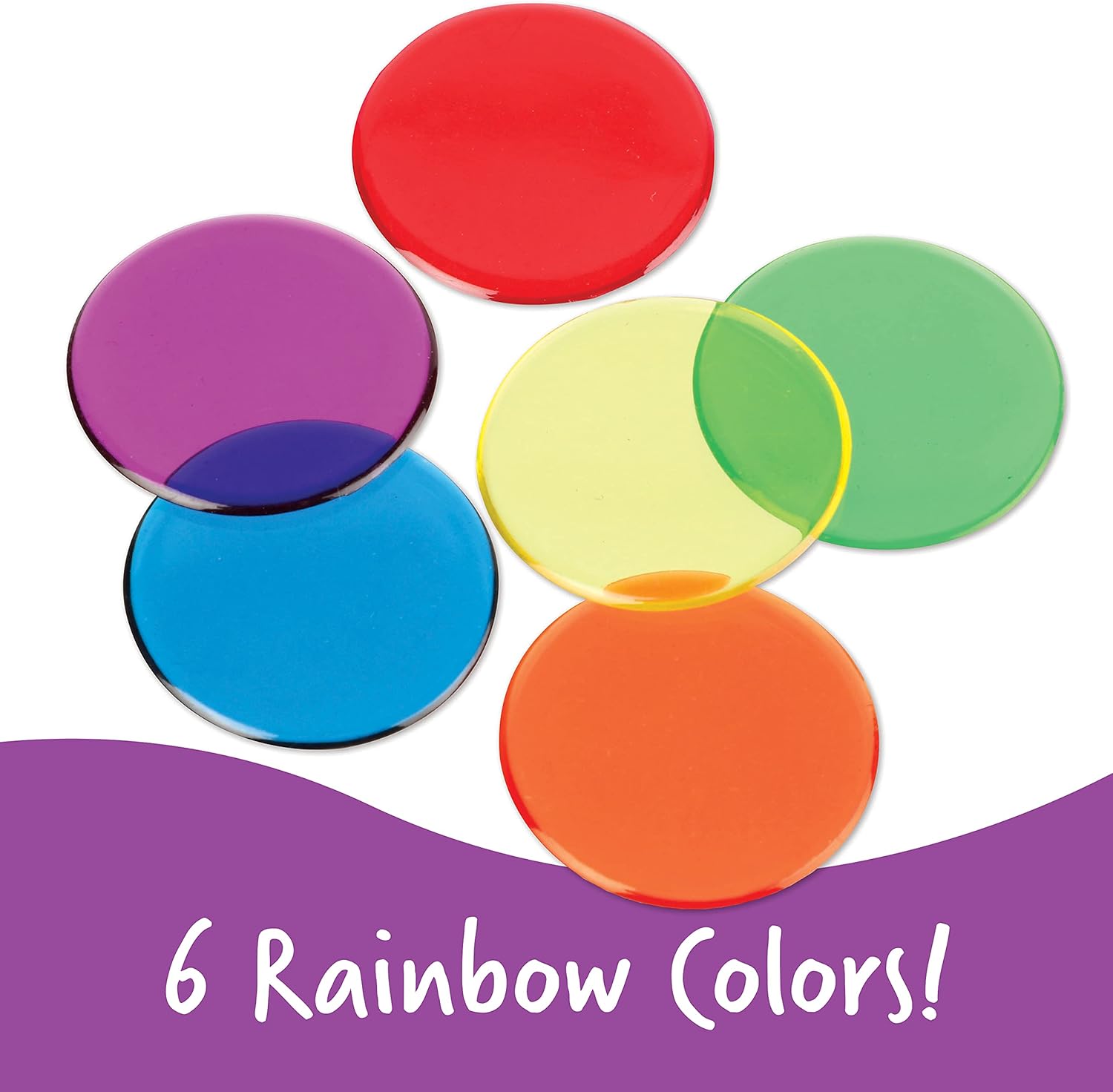 Detalle de Learning Resources Dischetti Trasparenti Colorati (250 pezzi, 2 cm) – 6 Colori per attività matematiche per bambini dai 5 anni