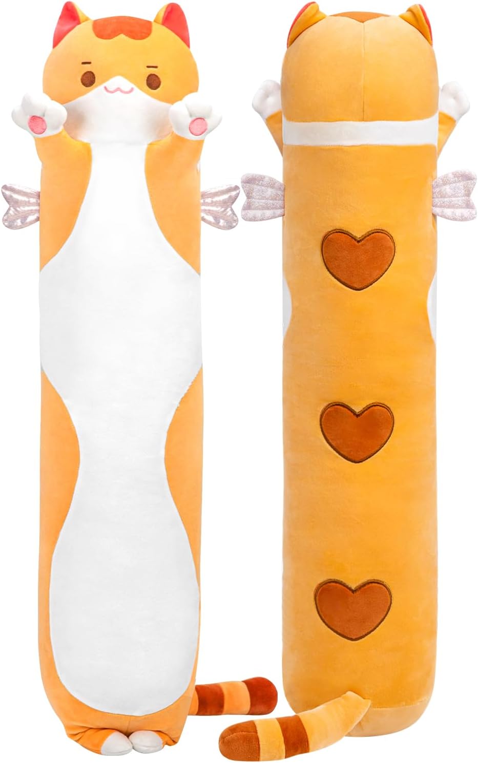 Detalle de Mewaii Langes Katzen-Plüschkissen – 50 cm, weiches oranges Katzenkissen, Kuscheltier und Schlafkissen