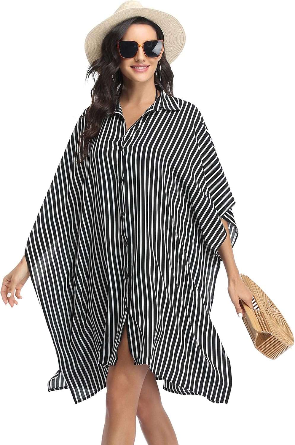 Detalle de Ekouaer Swimsuit Cover-Up Shirt with 3/4 Sleeves