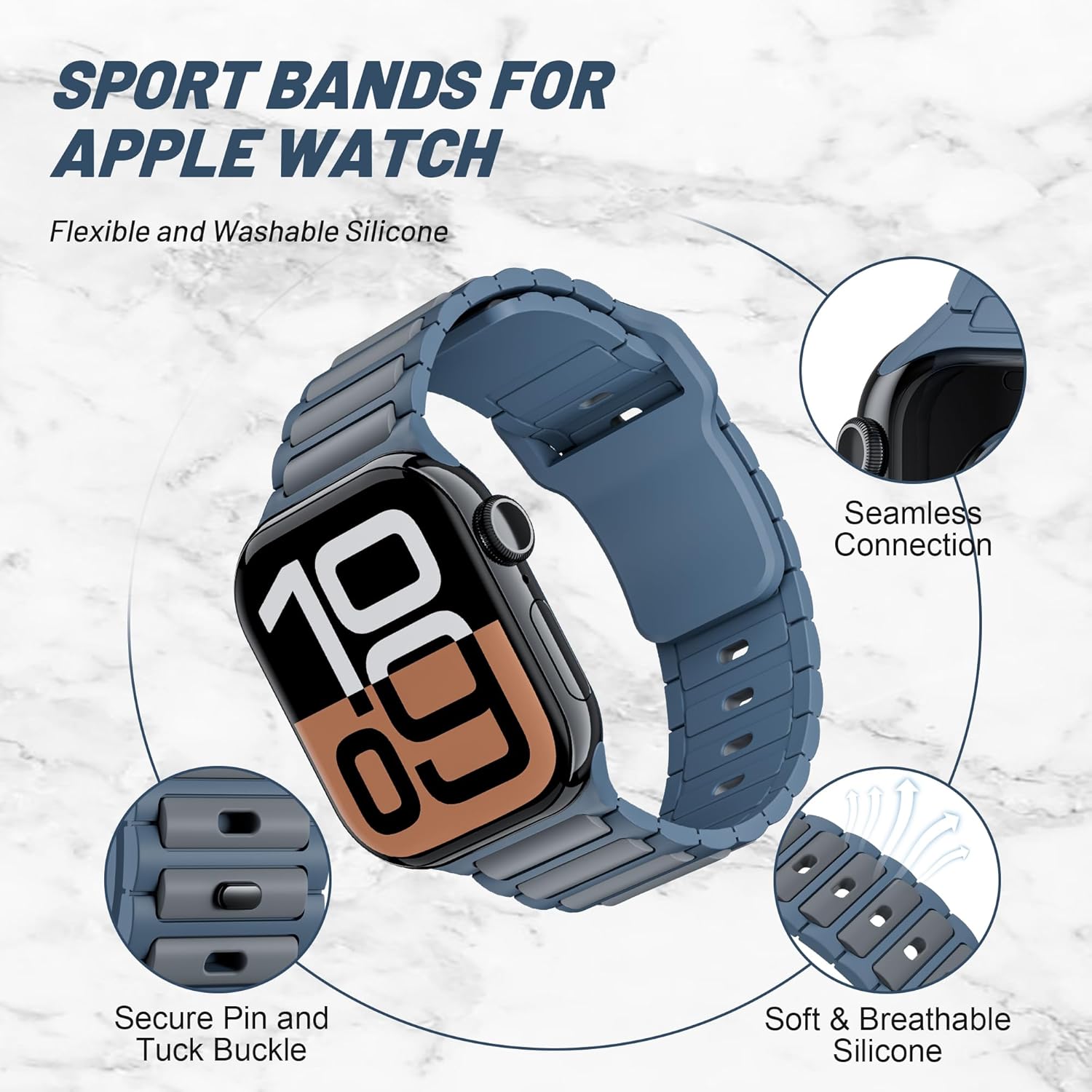 Thumbnail 3 de Sport Straps for Apple Watch – Dual‑Tone Silicone Band (38/40/41/42mm & 42/44/45/49mm) for Series 2–10 and Ultra 2