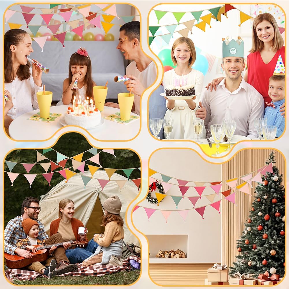 Detalle de Alaoo Fabric Triangle Bunting Banner (double-sided cotton, tassels) for birthdays, weddings & baby showers