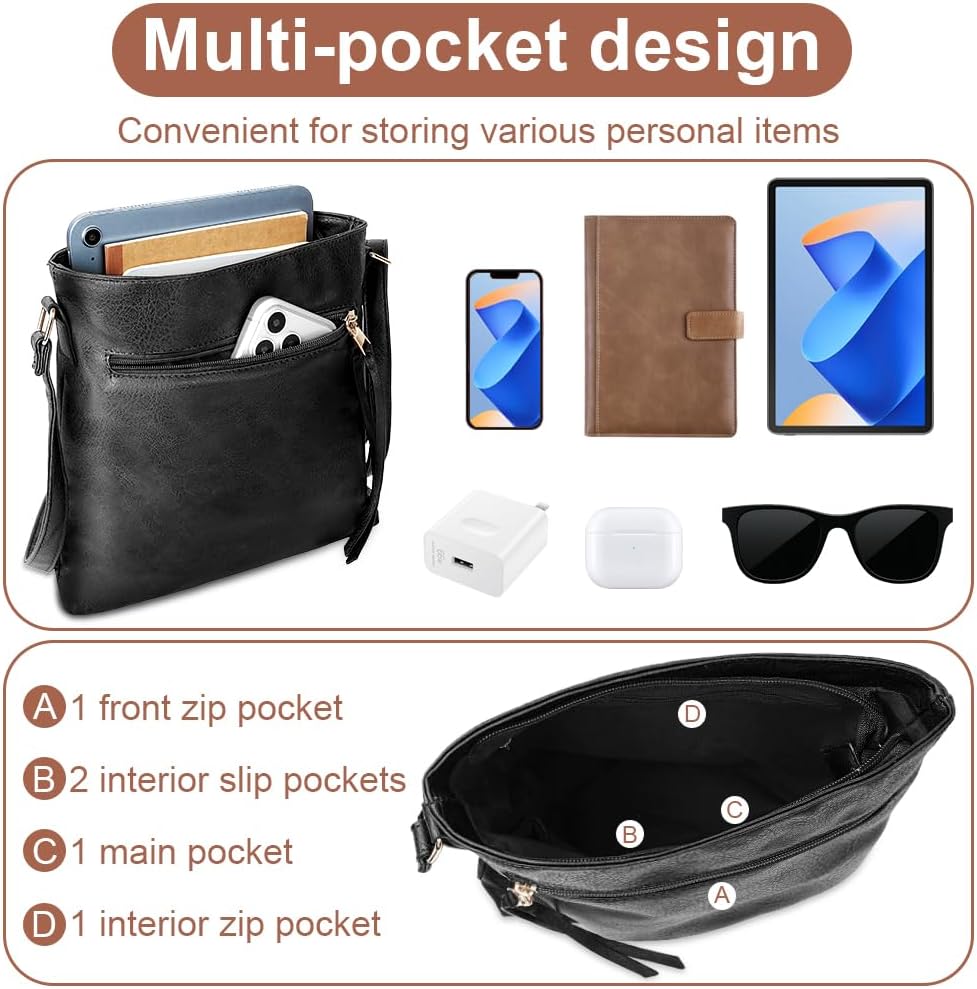 Thumbnail 5 de vsshe Crossbody Bag for Women: Lightweight PU Leather, Multi-pocket Everyday Shoulder Handbag