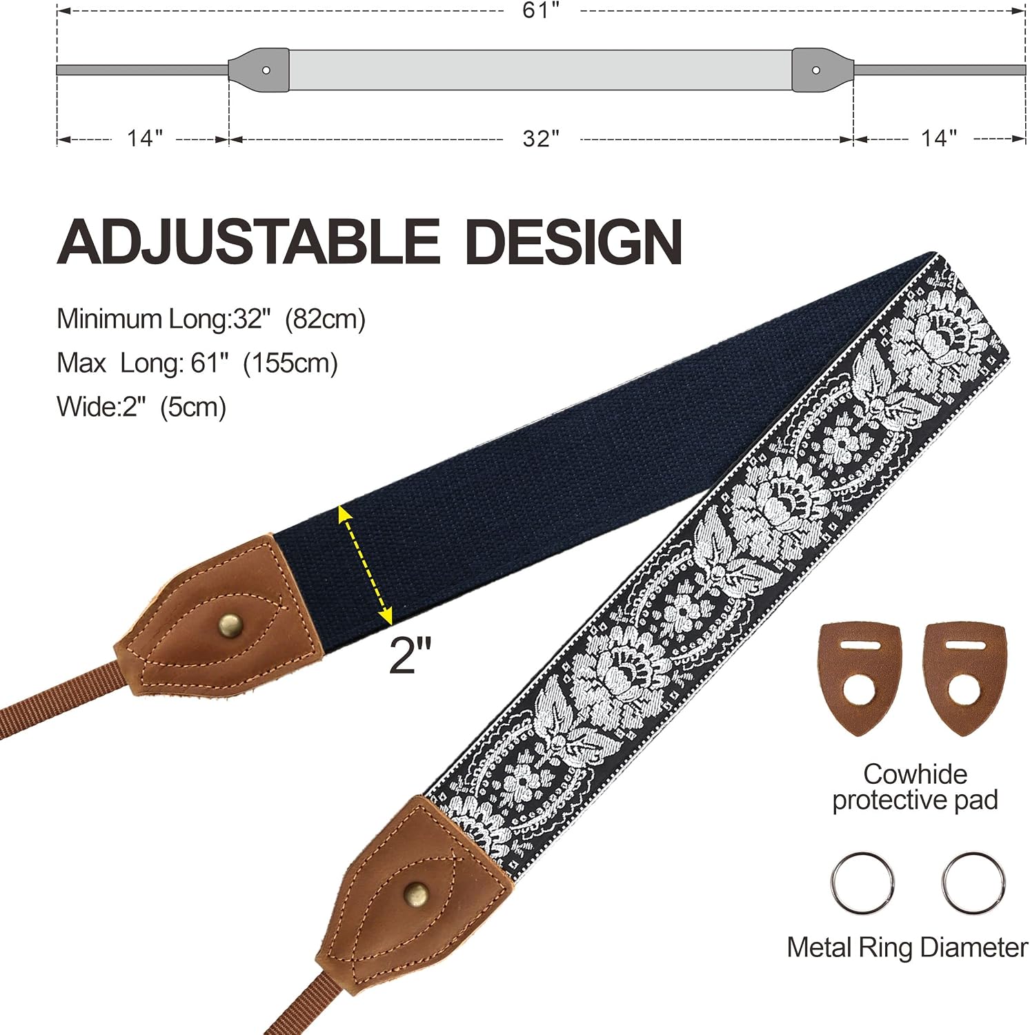 Detalle 2 de Padwa Lifestyle 2" Wide Classic Crazy Horse Art Cowhide Camera Strap with Jacquard Embroidery