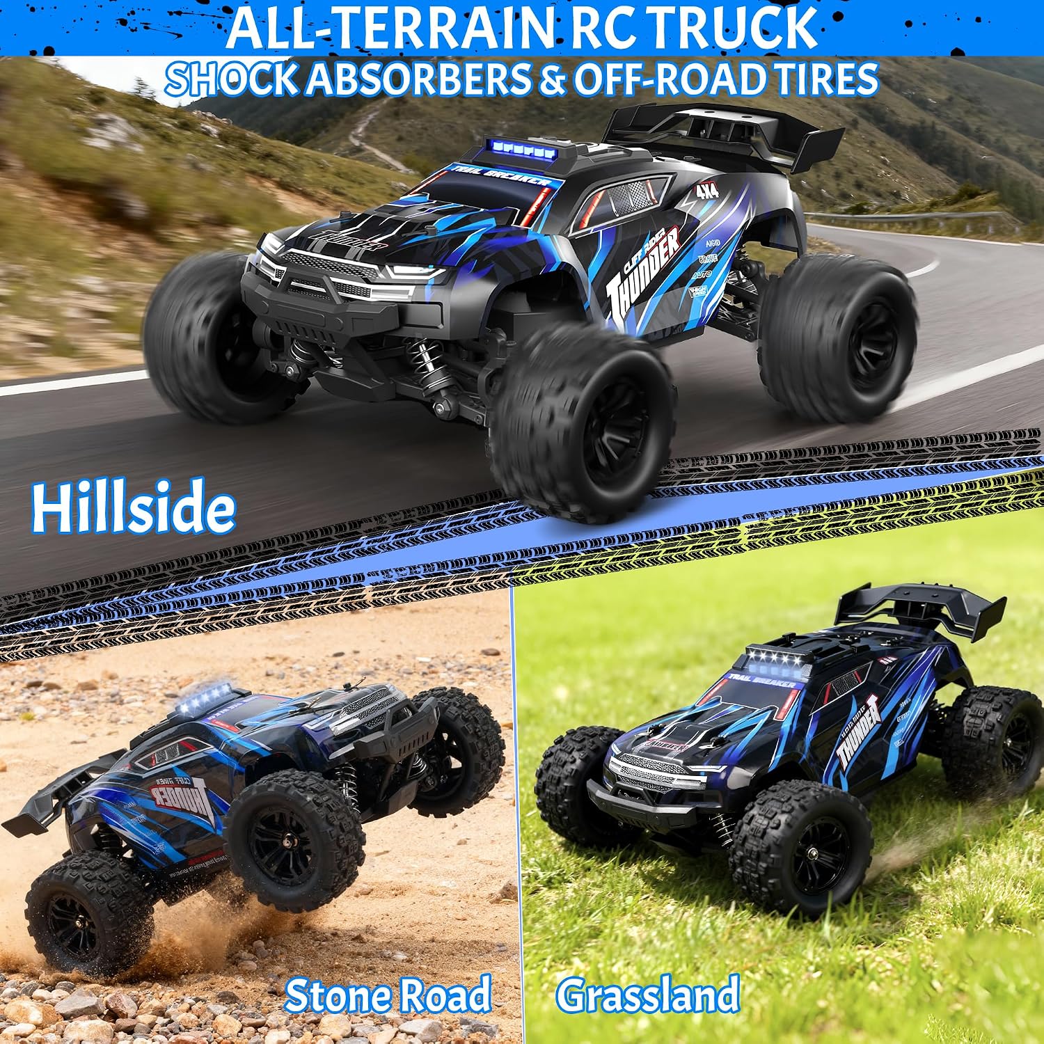 Detalle de BAZADER Ferngesteuertes Auto 1:18 – 4x4 All-Terrain RC Truck mit 40 km/h, IPX4, zwei Akkus