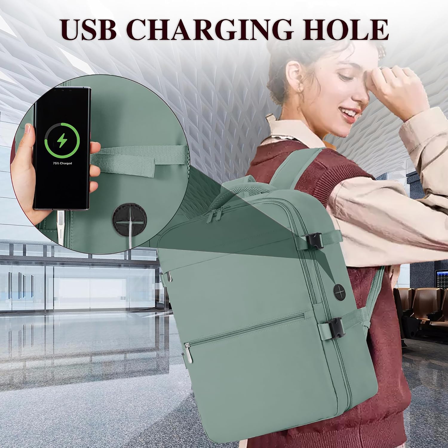 Detalle de Easyjet Cabin Bag 45x36x20 Underseat Cabin Backpack with USB Port and Anti-Theft Pocket