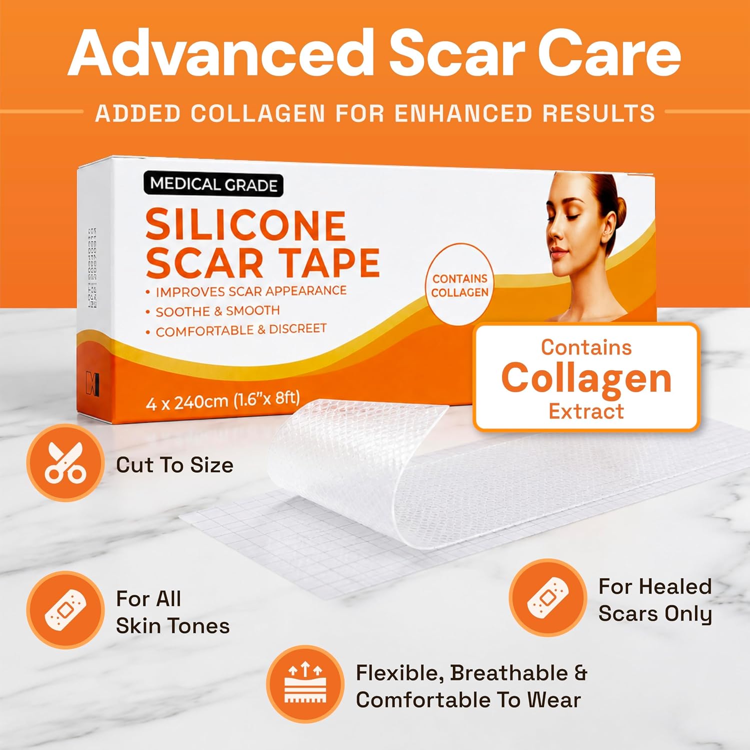 Detalle de Medical Grade Silicone Scar Tape Collagen – 4cm x 2.4m