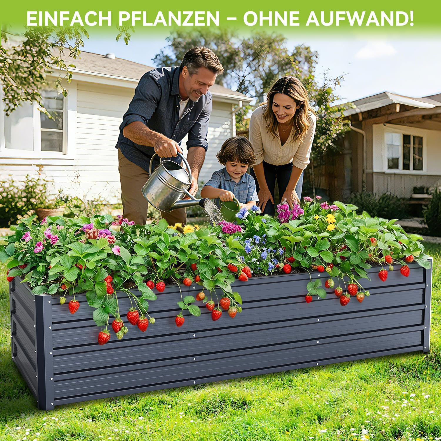 Detalle de Ohuhu Hochbeet Metall 240x90x45 cm – verzinktes Stahlblech mit Rostschutz, robuster Rahmen