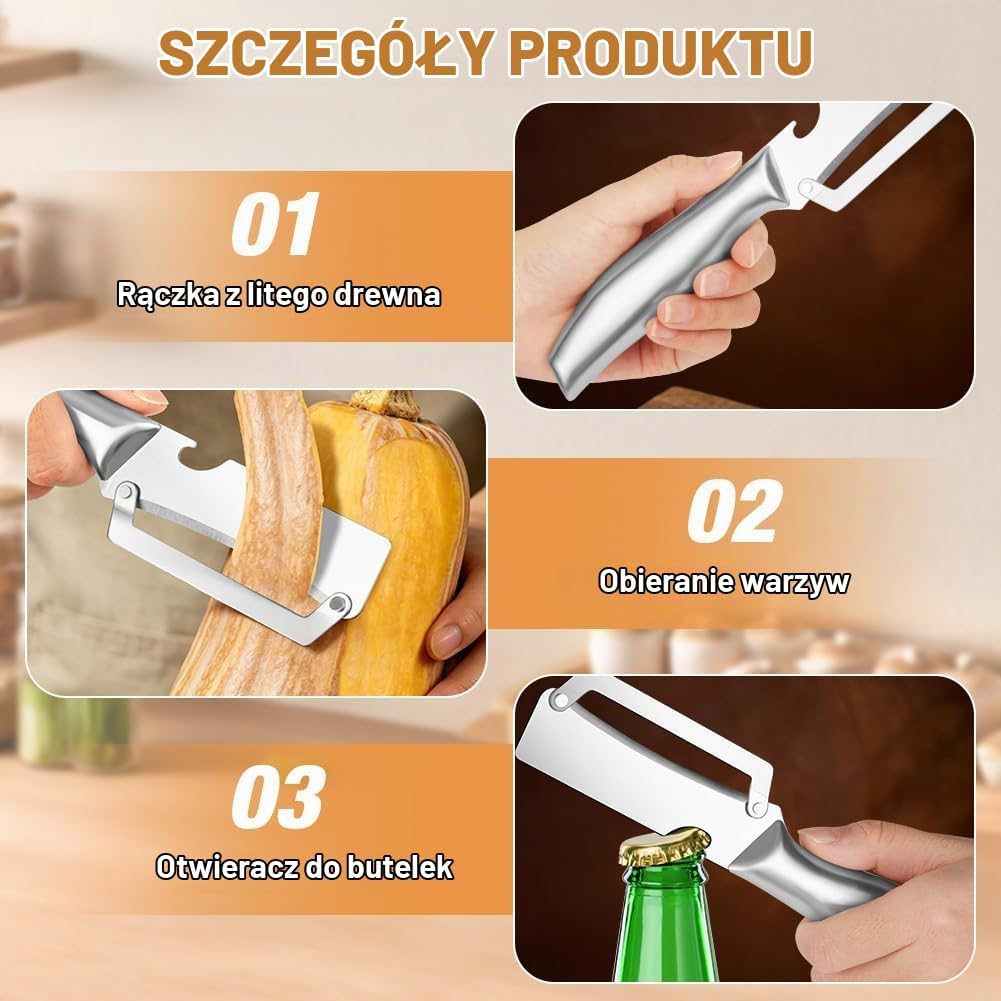 Detalle de AUAUY obieraczka 2 w 1 ze stali nierdzewnej z otwieraczem do butelek