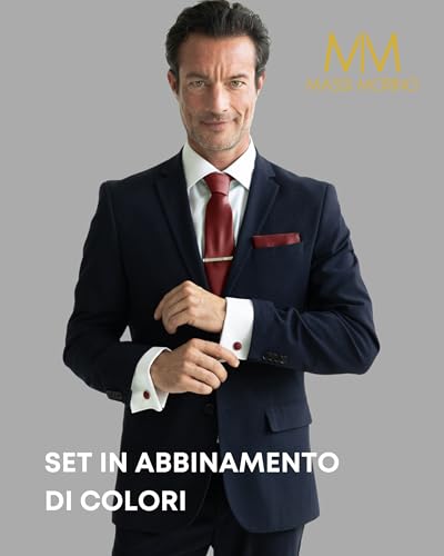 Thumbnail 2 de Massi Morino Morino Cravatta Bordeaux con Fazzoletto da Taschino Set Uomo 5 in 1 - Matrimonio e Cerimonie