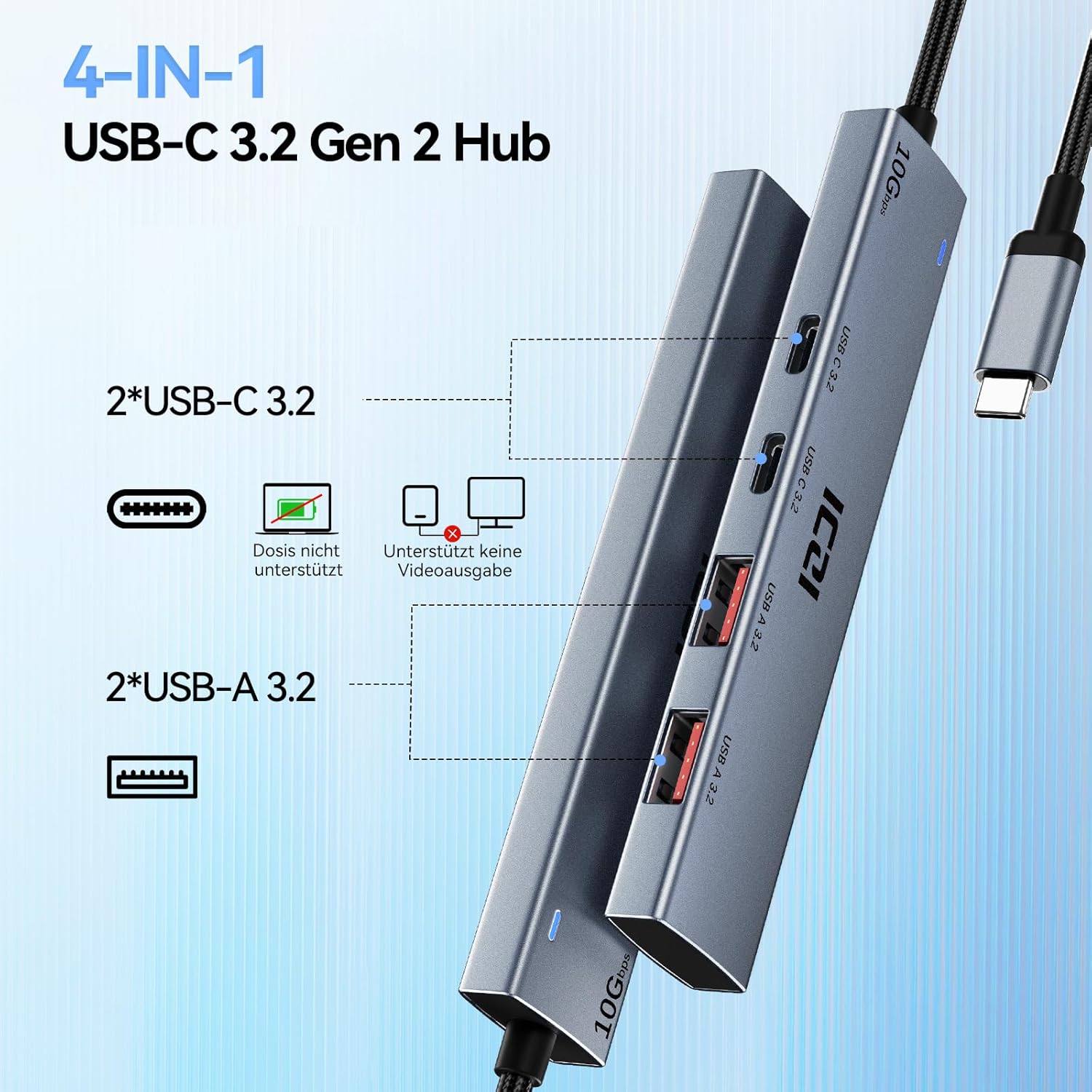 Thumbnail 1 de ICZI USB-C Hub 4-Port 10 Gbps: Mehr Anschlüsse, kompakt und zuverlässig
