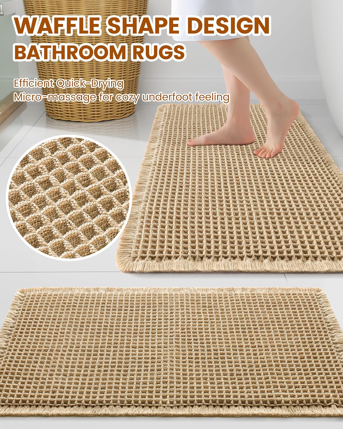 Thumbnail 1 de Smiry Waffle Bath Mat 40x32 — Extra Soft, Absorbent, Non-Slip, Machine Washable