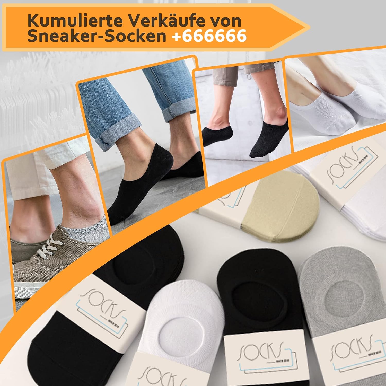 Detalle 2 de Falechay Sneaker Socken (No-Show) – 8 Paar unisex in Schwarz/Weiß/Grau/Hautfarbe