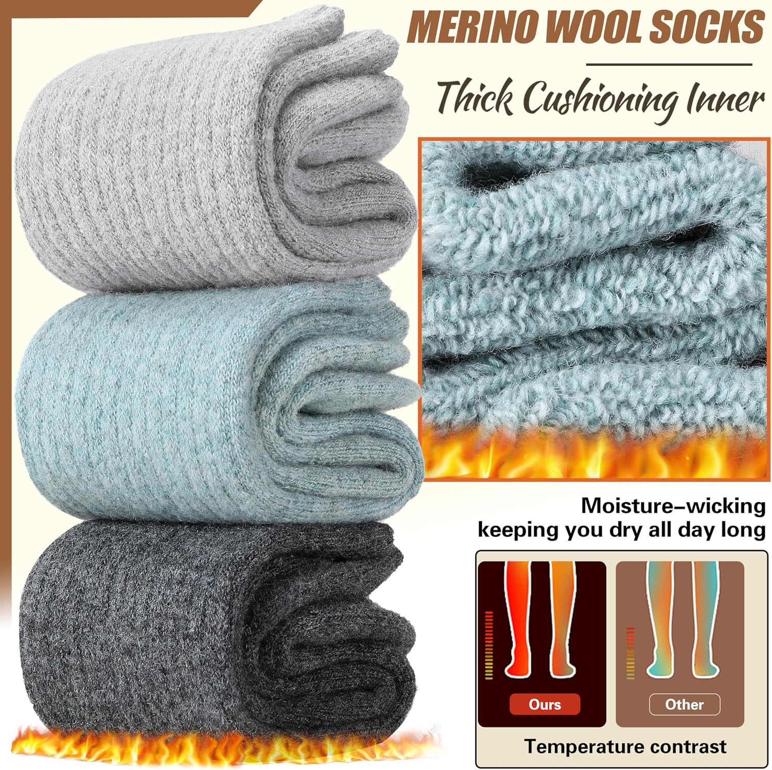 Detalle de EBMORE Merino wool thermal socks, 5 pairs