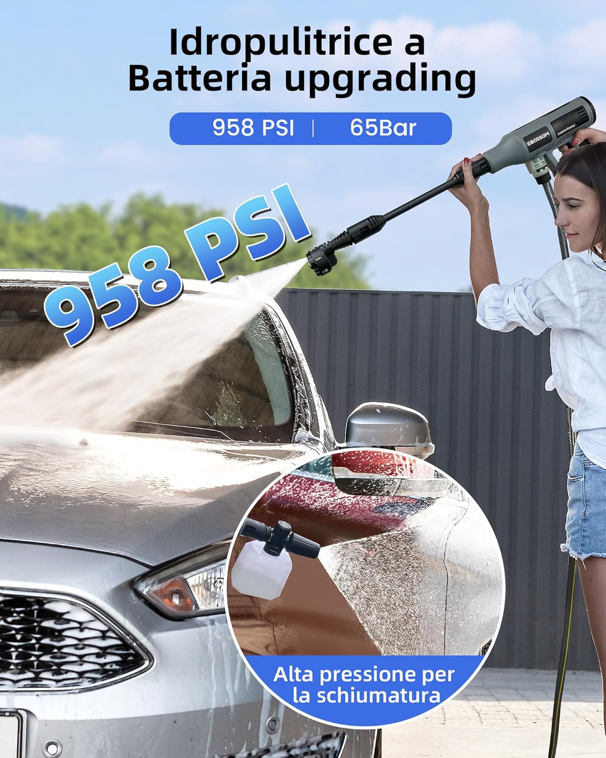 Thumbnail 2 de Idropulitrice a batteria 65Bar 6‑in‑1 con 2×3Ah batteria