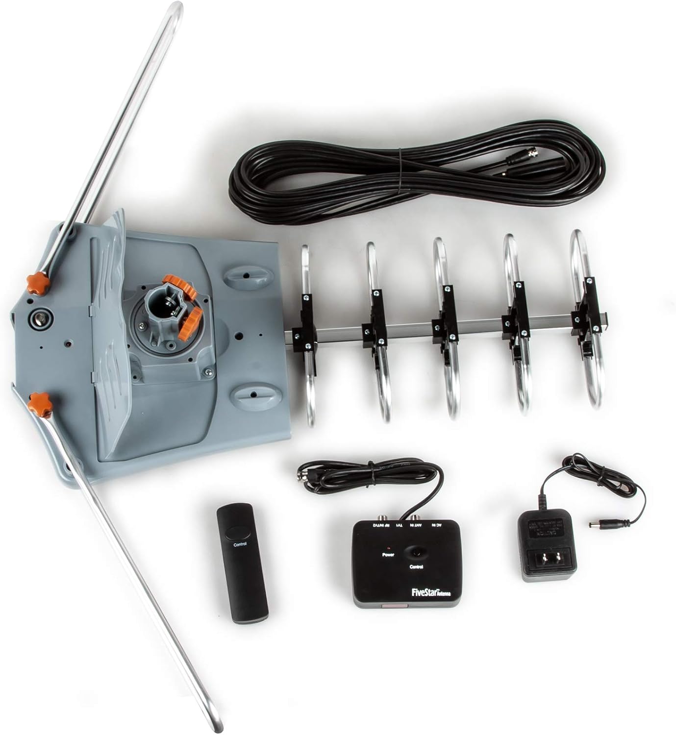 Detalle de Five Star Outdoor HD TV Antenna with 360° Motorized Rotation — Up to 150 Miles, Dual TV Output