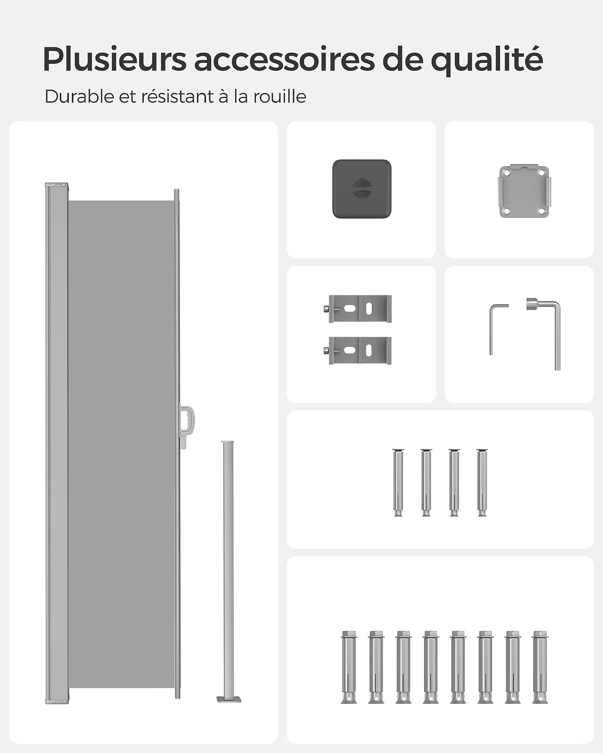 Thumbnail 6 de SONGMICS Store latéral avec coffre en acier, brise-vue occultant extensible 140 x 300 cm (grise clair) GSA143G01